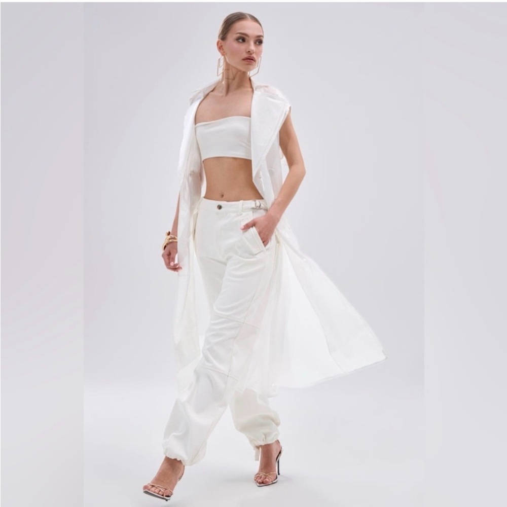 AKIRA White Belted Midi Sheer Coat Dress/Duster - Picture 2 of 6